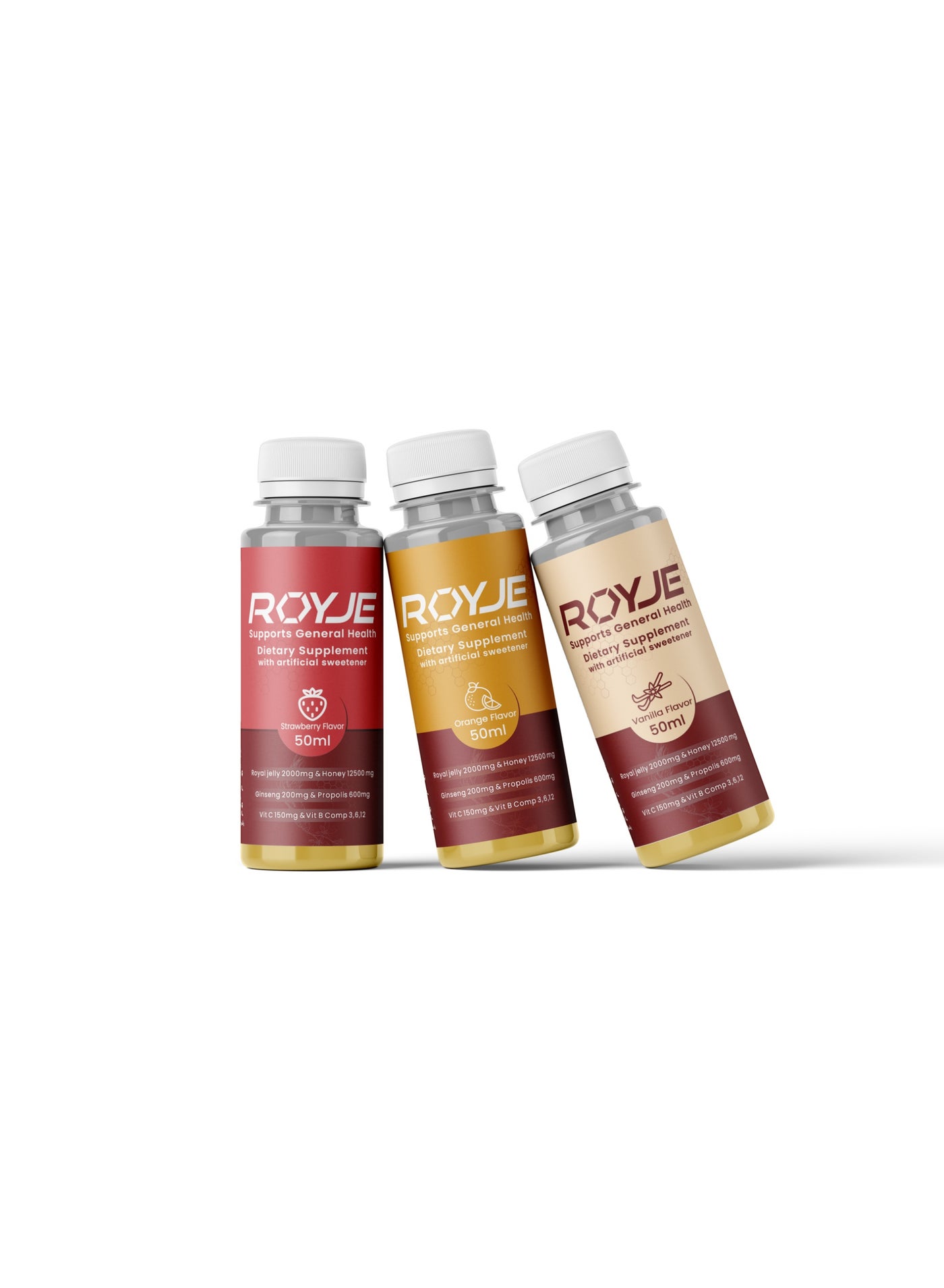 ROYJE High-Strength Royal Jelly Energy Shot for Men, Royal Jelly 2000mg + Korean Red Ginseng + Propolis, Vitamins C & B, Daily Vitality, Endurance & Stamina Support, Orange Flavor (Pack of 6 * 50ml)